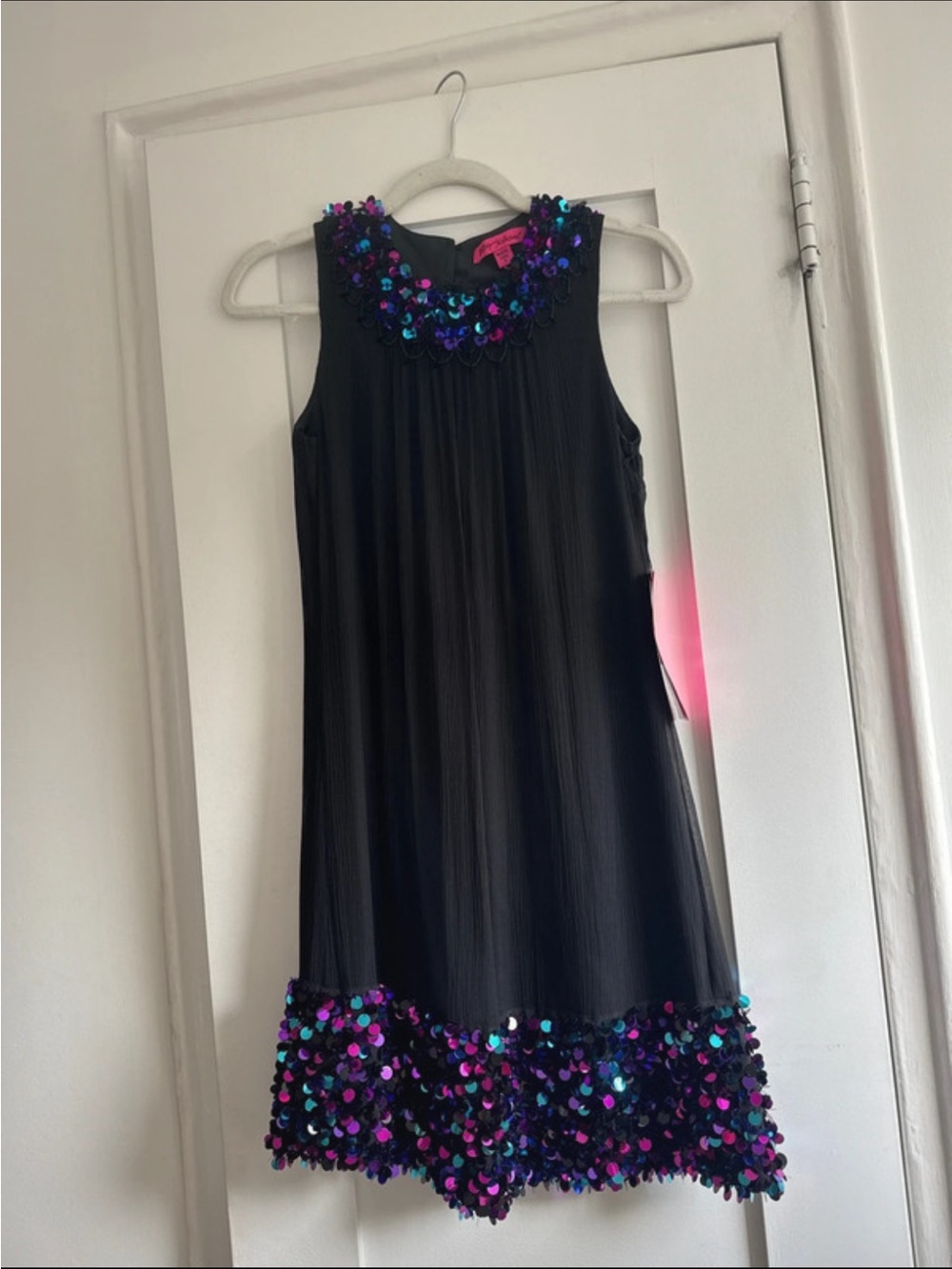 Betsey Johnson Black Dress with Purple and Blue Sequin Trim